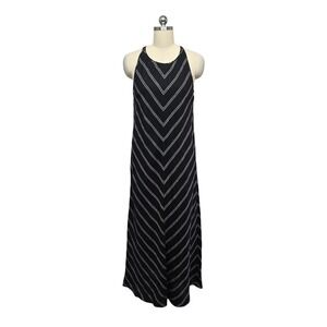 J. Crew Black Chevron Stripe Maxi Dress Halter Neck Sleeveless Womens Size 4